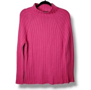 Vtg Lands’ End Ribbed Mock-Neck Sweater XL – Pink, Wool/Cashmere/Angora